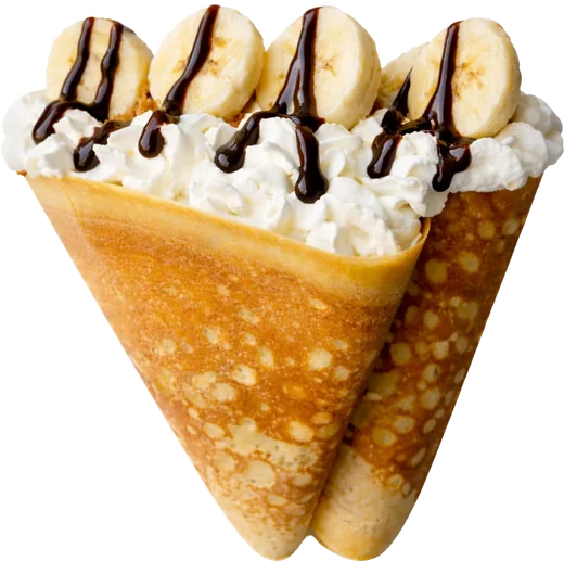 Banana Nutella Cream crepe cone with sliced banana and chocolate drizzle